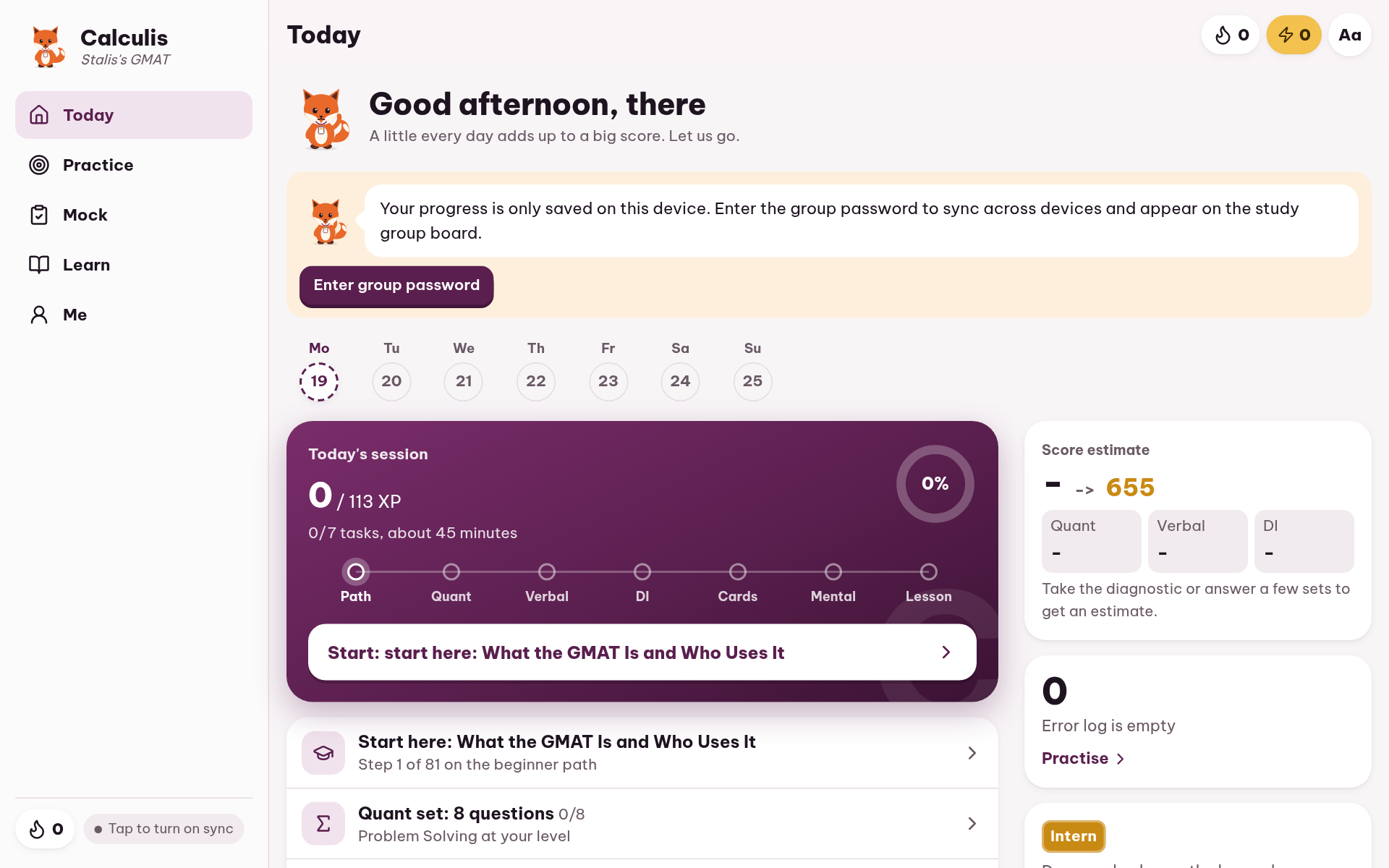Calculis daily dashboard